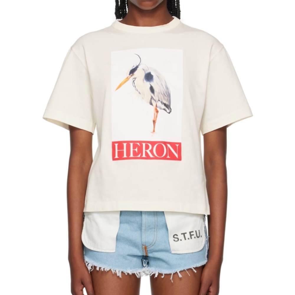 HERON PRESTON Off-White Heron Bird Painted T-Shirt